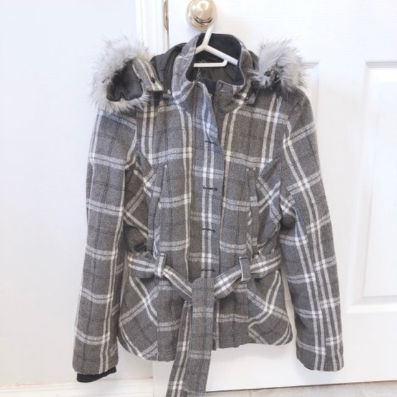 LIKE NEW Winter Parka Jacket Grey Checkered - Picture 5 of 10
